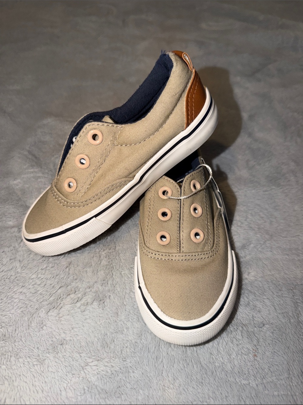 Kids Beige Canvas Slip-On Sneakers